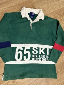 Vintage GAP Rugby Polo Shirt 90s Boys M Collared Long Sleeve Color Block Logo - Picture 1 of 9