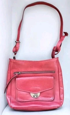 Bolso Bandolera Tignanello Cuero Rojo Cartera Bolsillos Mensajero Sillín  Foto 1 de 4