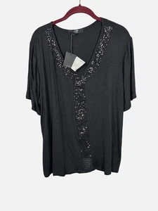 Coin 1804 Shirt Womens 3X Black Sequin Top Short Sleeve Plus Size Party New - Picture 1 of 8