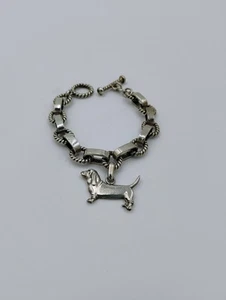 Sterling Silver Chain Bracelet And 925 Basset Sterling Silver Charm - Picture 1 of 3