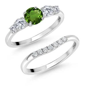 10K White Gold Green Chrome Diopside White Moissanite and Lab Grown Diamond 5 - Picture 1 of 6