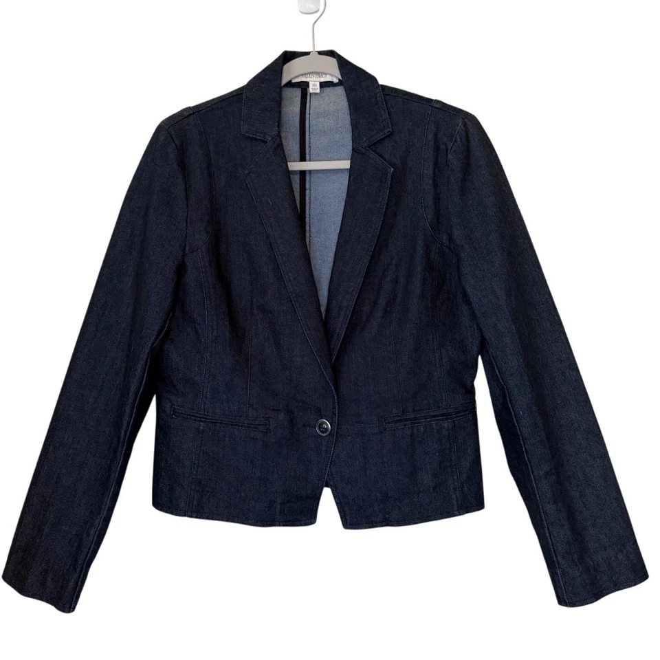 Chaqueta Denim Ellen Tracy Lavado Oscuro Talla 10 Carrera, Preppy, Dark Academia Foto 1 de 4