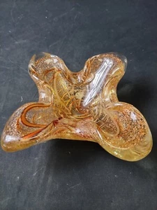 Vintage MCM MURANO Orange Red Ashtray Glass MID-CENTURY Modern - Picture 1 of 9