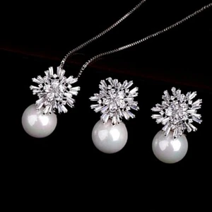 Copo de nieve oro blanco 18k relleno hecho con pendientes/collar/juego de perlas SWAROVSKI - Imagen 1 de 10