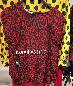 ZARA NEW WOMAN FLOWING DRAPED ANIMAL PRINT BLOUSE TOP LEOPARD RED M,L 8266/759 - Picture 1 of 3