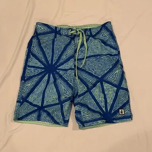 JOHNNIE-O $55 BOYS HALF ELASTIC "RIPTIDE" SWIM BOARD SHORTS TRUNKS BLUE - SZ 12 - Picture 1 of 7