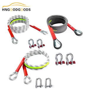 3/5/10/18/25/35 Tons Car Tow Cable Towing Strap Rope with 2 Hooks Heavy Duty - Picture 1 of 30