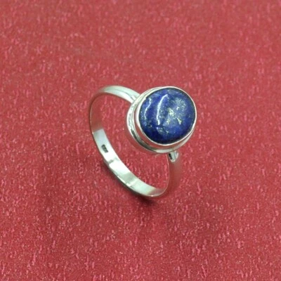 Blu Lapislazzuli Ovale Gemma 925 Argento Sterling Semplice Anello Anniversario - Immagine 1 di 4