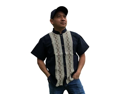 Guayabera Mexicana Tradicional Azul Marino Hecho a Mano Para Hombre - Pequeña Mediana Grande XL Foto 1 de 4