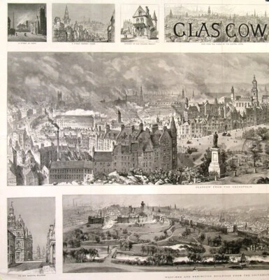 Genuine ANTIQUE PANORAMA of GLASGOW, printed 1888 - Image 1 of 2