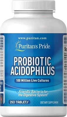 Comprimidos probióticos Puritans Pride Acidophilus, blancos, 250 unidades sin gluten Foto 1 de 2