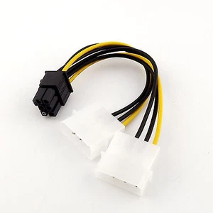 1x Dual 4 Pin Molex to 6Pin PCI-E Power Supply Converter Adapter Connector Cable - Picture 1 of 6