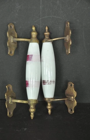 2 Pc Vintage Brass & Ceramic Fine Unique Handcrafted Door Handle Cover