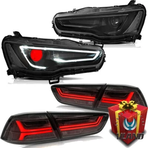 Demon Headlights+Tail Rear Lights+LED Bulb Combo Sets For Lancer & EVO X 2008-UP - Picture 1 of 24
