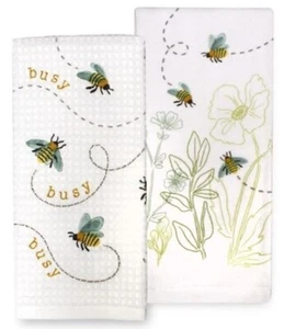 Celebrate Spring Together Bumble Bee White Cotton Terry Kitchen Towels Set of 2 - Picture 1 of 2