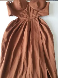Women's Uk22 Pretty Little Thing Plus Corset Ruched Maxi Dress Chocolate - Picture 1 of 7