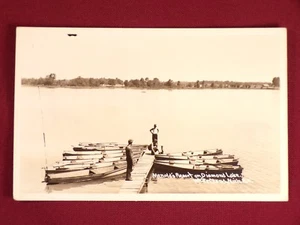 Tarjeta fotográfica antigua vintage RPPC Diamond Lake Merolds Resort White Cloud Michigan - Imagen 1 de 4