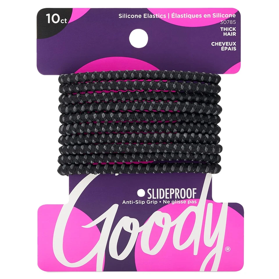 Goody Nonslip Womens Elastic Hair Tie Black - 4MM for Medium Hair- Ouchless Pain