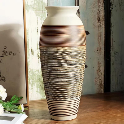 Florero grande de cerámica rústico con flores granja sala de estar mesa mantel estante decoración Foto 1 de 4