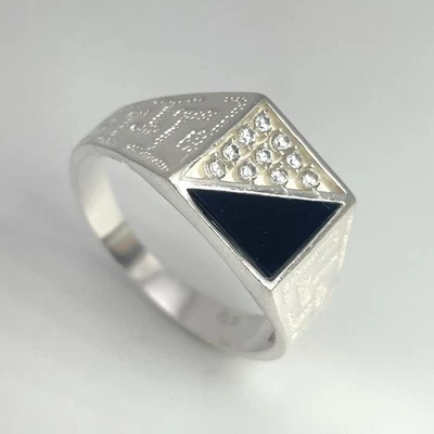 Anillo griego negro de plata de ley 925 maciza talla 13,5 Foto 1 de 4