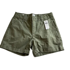 Gap Kids Army Green Shorts SZ 12 NWT Rolled Hem High Waist Flat Front Khaki - Picture 1 of 8