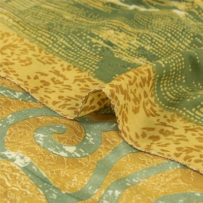 Sanskriti Vintage Sarees Yellow & Green Pure Crepe Print Sari 5+Yd Craft Fabric - Image 1 of 4