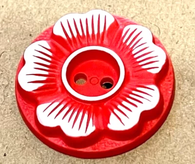Steller Buffed Red & White FLOWER Realistic Button 1 1/8" Very Nice - Image 1 of 4