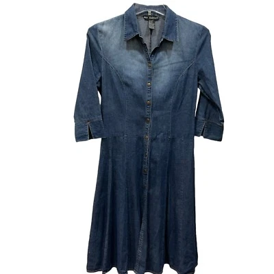 Vestido vaquero MLLE GABRIELLE talla 10 frente a presión camisero cinturón lazos azul jean años 70 Foto 1 de 4