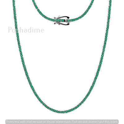 Collar Tenis Esmeralda Natural Completo Corte Redondo 4.50 CT Oro Blanco 14k 18 Pulgadas Foto 1 de 4