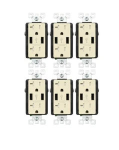 Utilitech 20Amp 125V manipulationssicher USB Dual Steckdose TypA Light Almond 6er Pack - Bild 1 von 6