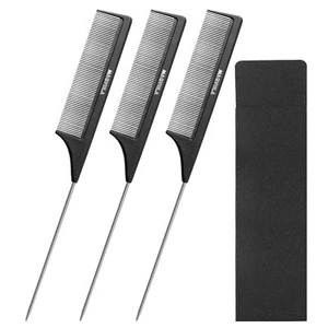 2 X 3 Packs Rat Tail Carbon Fiber Comb Total 6 Combs+2 travel bags - Picture 1 of 5