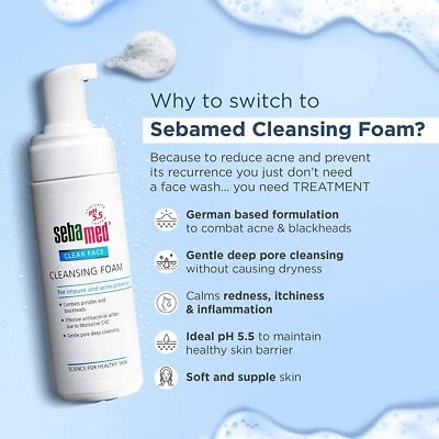 Espuma limpiadora facial transparente SebaMed, 150 ml para puntos negros, granos  Foto 1 de 4