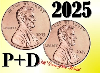 💰 2025 P & D Lincoln Shield Cents / 1 Penny - UNC - Set of 2 coins  - UNC - Image 1 of 2