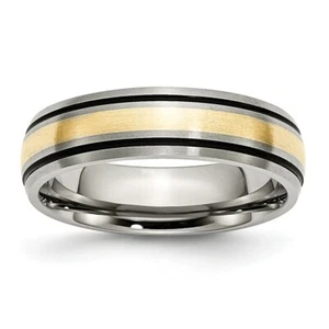 Chisel Unisex Band Titanium Grooved 14k Yellow Inlay 6mm Brushed Standard Fit - Picture 1 of 21