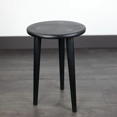 Ebonised Round Solid Wood Side Table, 3 Legged Plant Stand, Reclaimed Wood - image 1 of 4