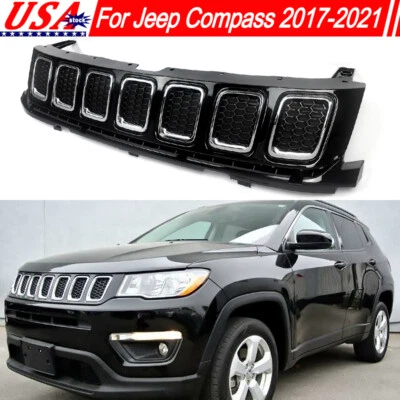 Fits 2017-2021 Jeep Compass Front Upper Grille W/ Trim Ring Molding Replacement Foto 1 de 4
