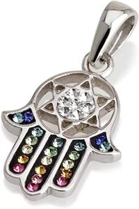 Ciondolo Hamsa in argento sterling con colori misti cristalli pietre preziose... - Foto 1 di 1