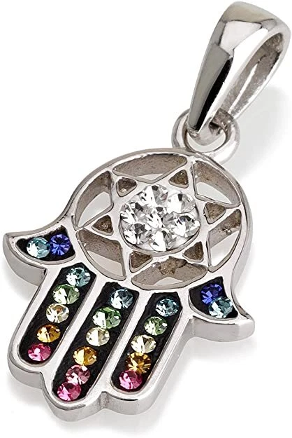 Ciondolo Hamsa in argento sterling con colori misti cristalli pietre preziose... - Immagine 1 di 1