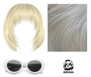 Kurt Cobain Perücke und weiße Brille Nirvana Kostüm Teen Spirit Grunge Kostüm - Bild 1 von 8