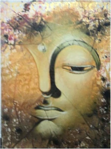 24x31 inch Acrylic Painting Original Hand Painted Medium Size Buddha's Head - Picture 1 of 1