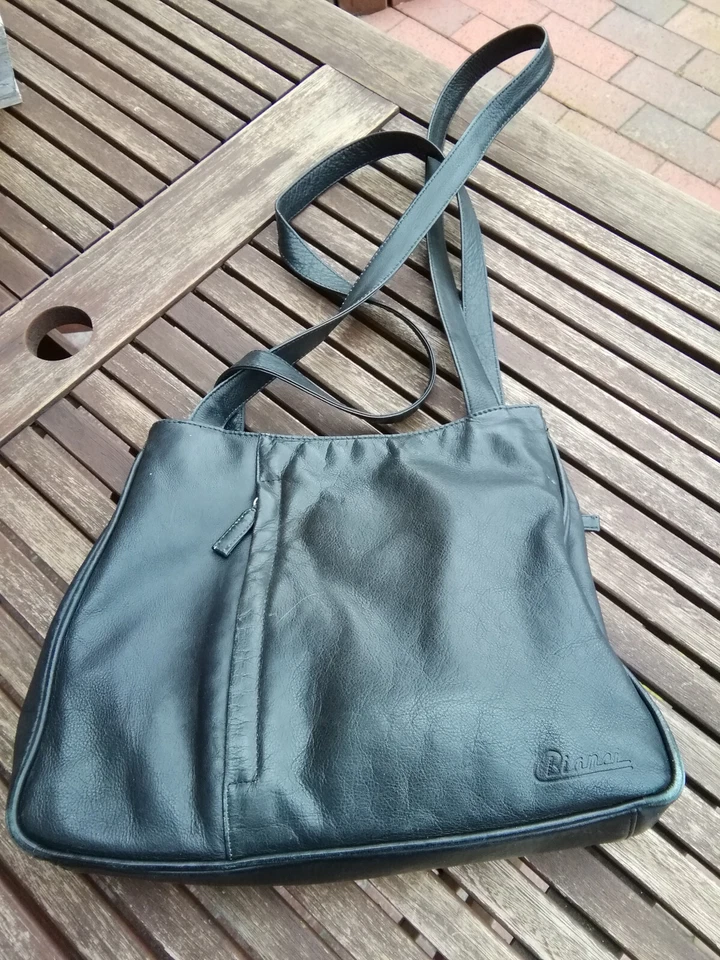 Bianci weiche Vintage Leder Tasche Ledertasche Umhängetasche schwarz 33 x 26 cm - Bild 1 von 4