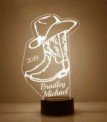 Cowboy Boots, Western Theme Night Light LED, With Remote -Personalized Free - Image 1 of 4