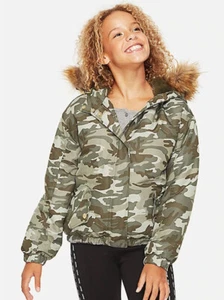 Justice Girls Cropped Parka Coat Jacket Hood Green Camo Size 6 / 7 New! - Picture 1 of 2