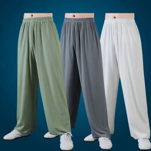 Silk Kung Fu Tai Chi Pants Trousers Loose Martial Arts Wing Chun Pants Stripes - Picture 1 of 14