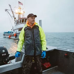 Grundens Hauler kommerzielle Angeljacke Hi-Vis gelb grau Regenausrüstung - Bild 1 von 5