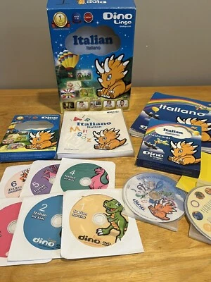 Dino Lingo DVD Program Italian Language Learning 6 Discs Flashcards Songs Books - Image 1 of 4