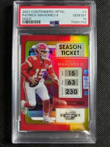 2021 Contenders Optic Season Ticket Patrick Mahomes Gold Prizm /10 PSA 10 Gem MT - Picture 1 of 2