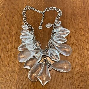 bold RJ Graziano statement necklace lucite dangles huge silvertone 20.5”