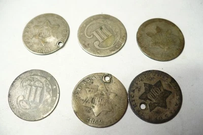 1852 Three Cent Silver Trime 3c Lot of 6 - Image 1 of 2