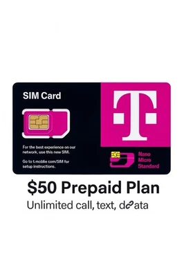 T-Mobile prepaid $50 unlimited plan, talk text data , fast easy activation - Image 1 of 2